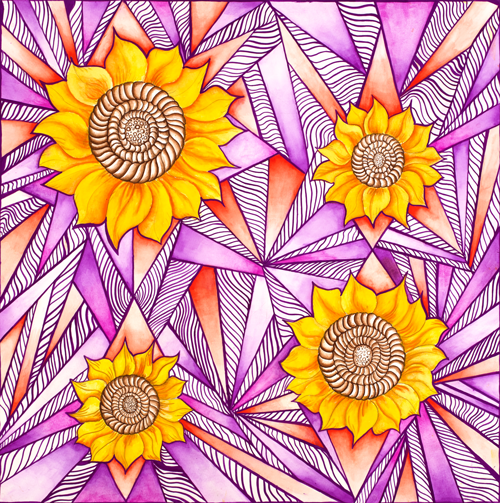 SunflowerDiscoParty_Web500x500px sunflower colorful painting